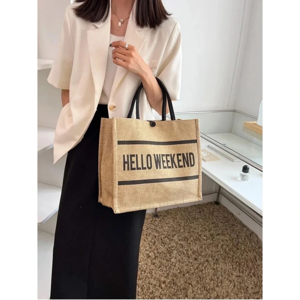 Hello Weekend Graphic Top Handle Tote Bag - Picture 7 of 8